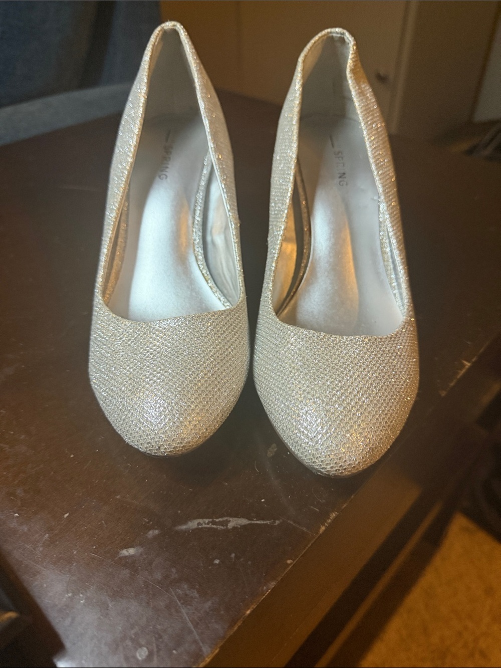 Call It Spring Glitter Round-Toe Low Heel Pumps - Gold